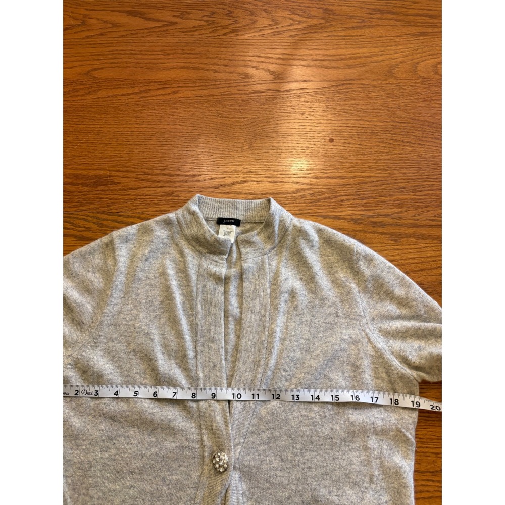 J.Crew Gray Merino Wool Angora Cashmere Blend Cardigan Sweater Jeweled Button L - Picture 6 of 9